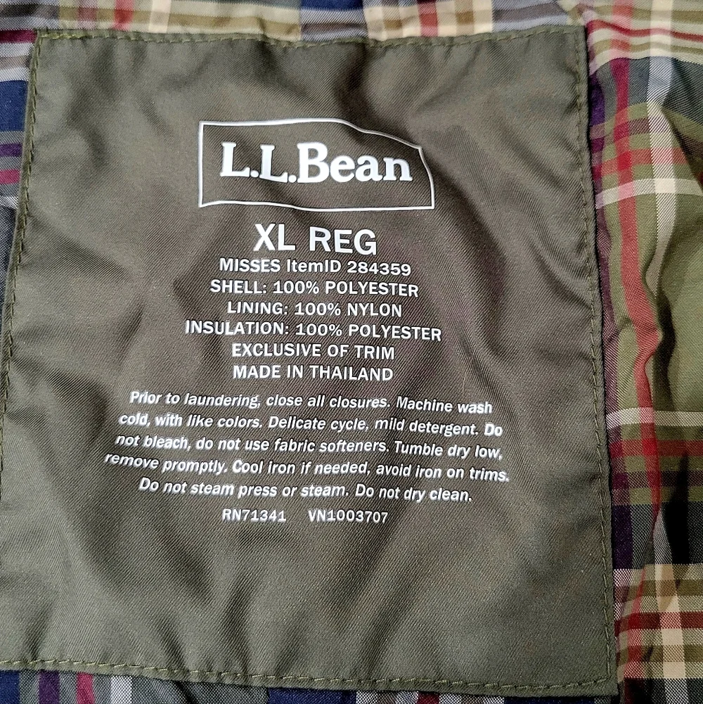 L.L. Bean Quilted Winter Coat Olive Green | Warm Outdoor Jacket | Size XL - Picture 4 of 4
